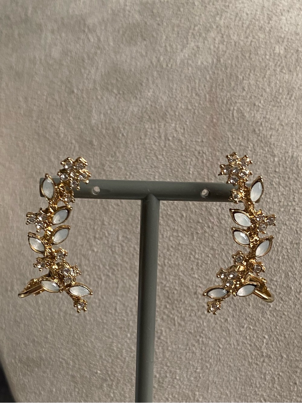 Gold and White Floral Crystal Ear Crawler Earrings